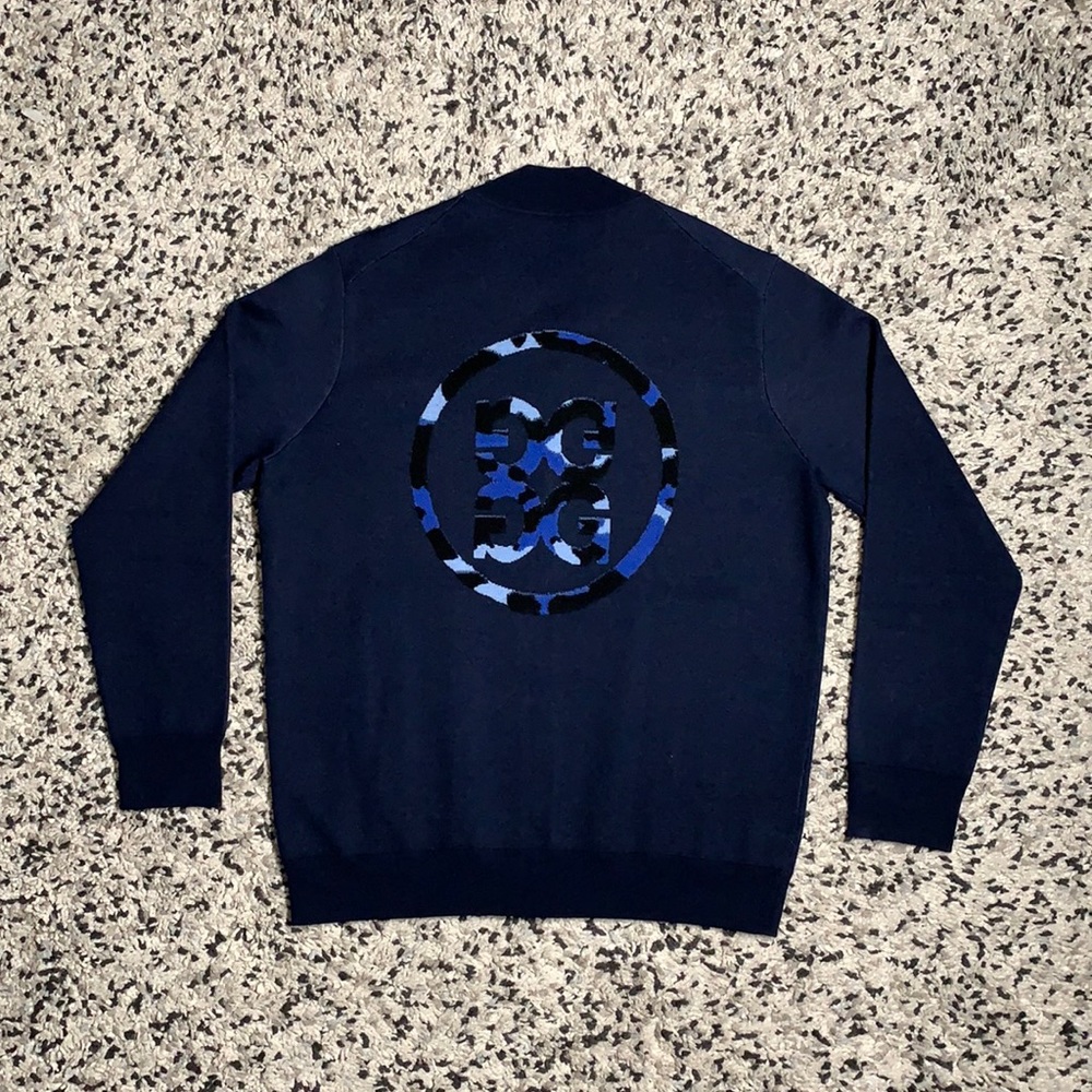 G/FORE Golf 100% Merino Wool Navy Blue Camo Logo Full Zip Bomber Jacket Large